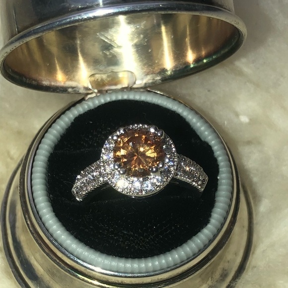 SILVER Tone Simulated Morganite Halo Ring w Filigree Setting Sturdy Costume 4.75 - Picture 3 of 6